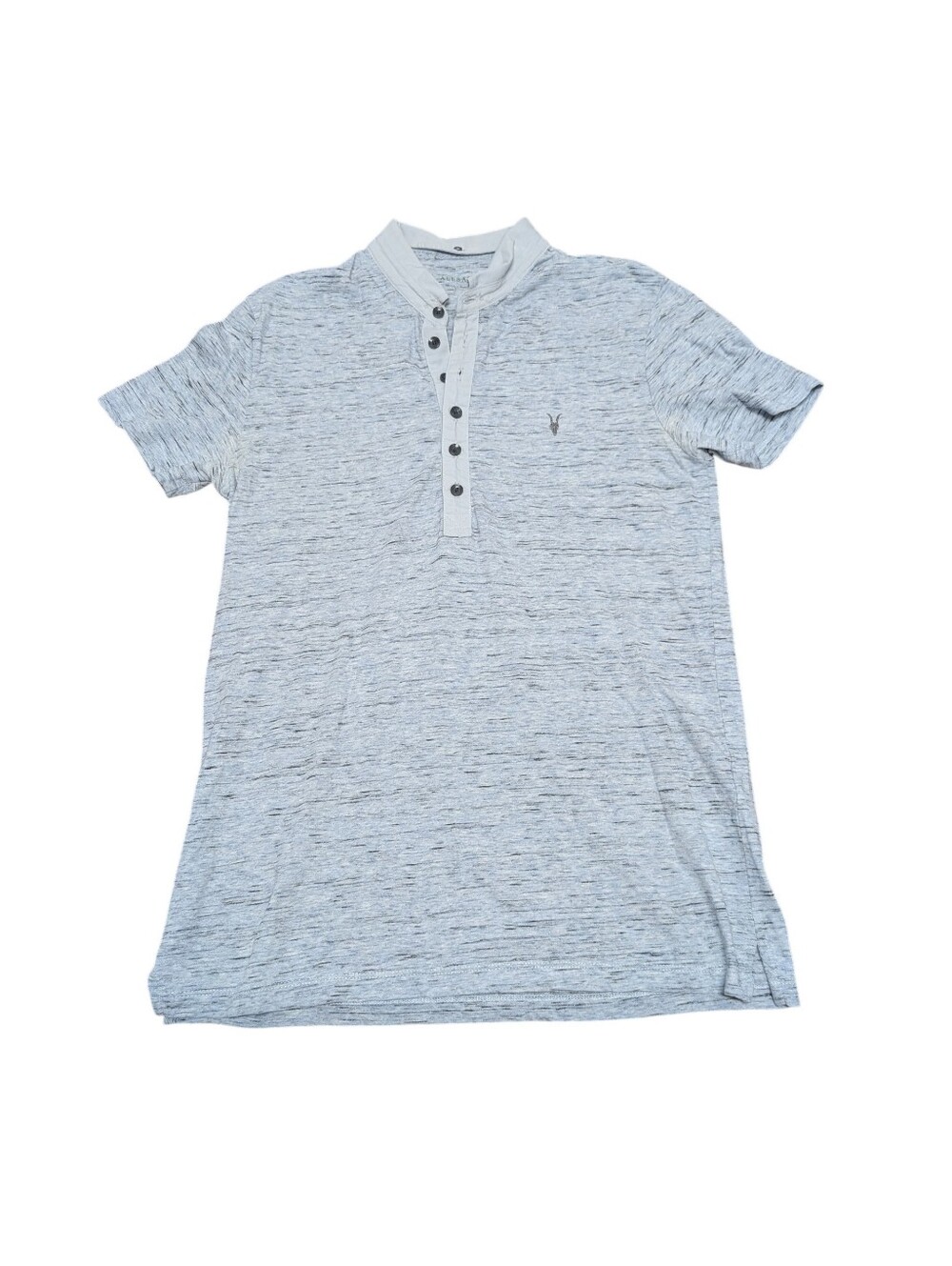 All Saints Men's Blue Henley Midwest Button Polo Shirt (Small)